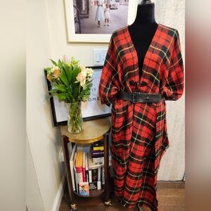 AKIRA Red and Yellow Plaid Poncho